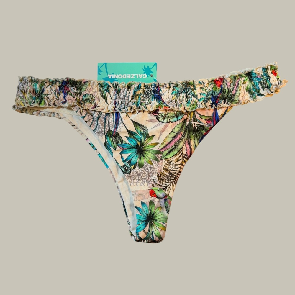 Calzedonia Tropical Floral Ruched Bikini Bottom Size Medium Parrot Print New